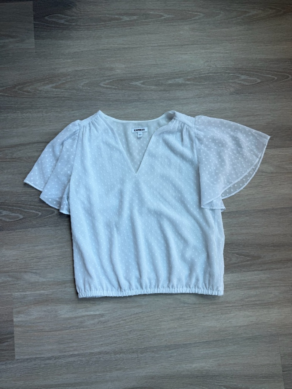 Express White Swiss Dot Flutter-Sleeve V-Neck Blouse